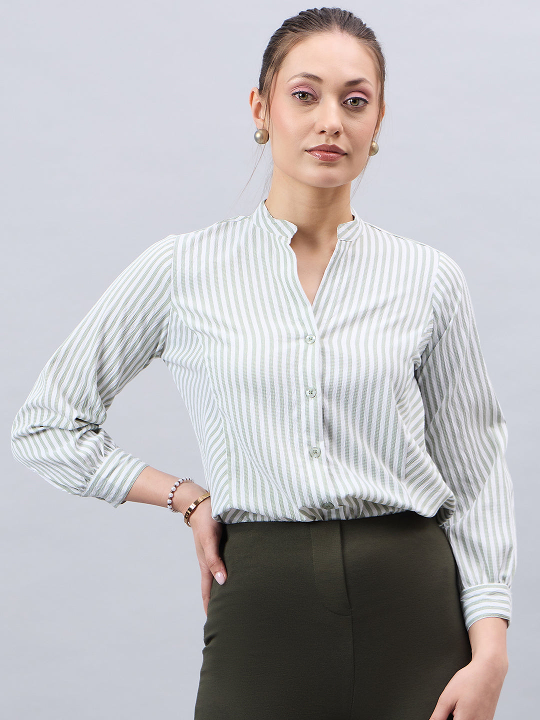 Style Qutotient Womens Striped Full Sleeve V-neck Shirt-Shirts-StyleQuotient