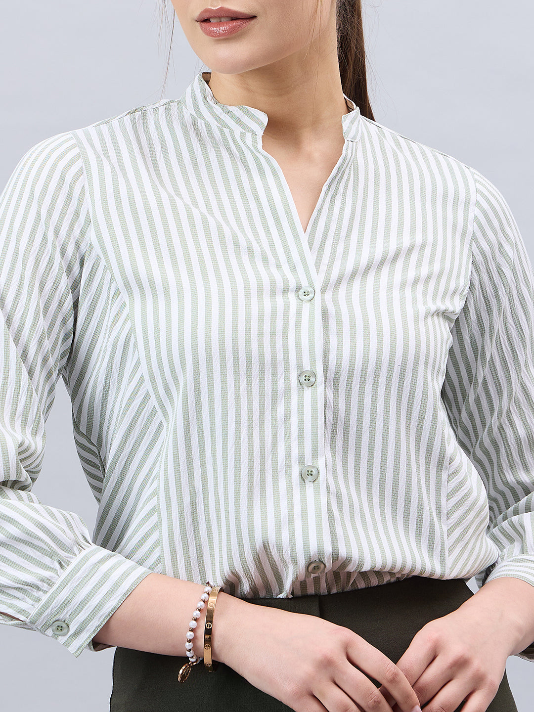 Style Qutotient Womens Striped Full Sleeve V-neck Shirt-Shirts-StyleQuotient