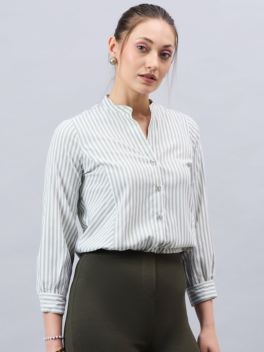 Style Qutotient Womens Striped Full Sleeve V-neck Shirt-Shirts-StyleQuotient