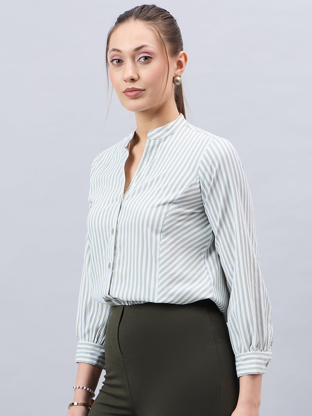 Style Qutotient Womens Striped Full Sleeve V-neck Shirt-Shirts-StyleQuotient