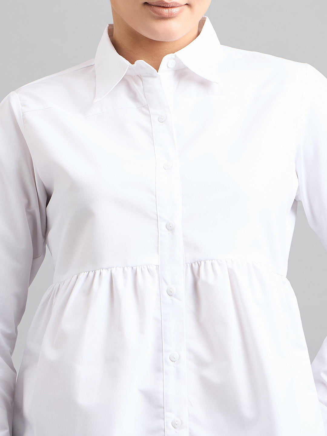 Style Quotient Women Solid White Polycotton Peplum Shirt-Shirts-StyleQuotient