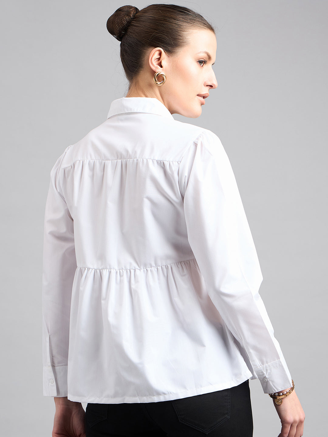 Style Quotient Women Solid White Polycotton Peplum Shirt-Shirts-StyleQuotient