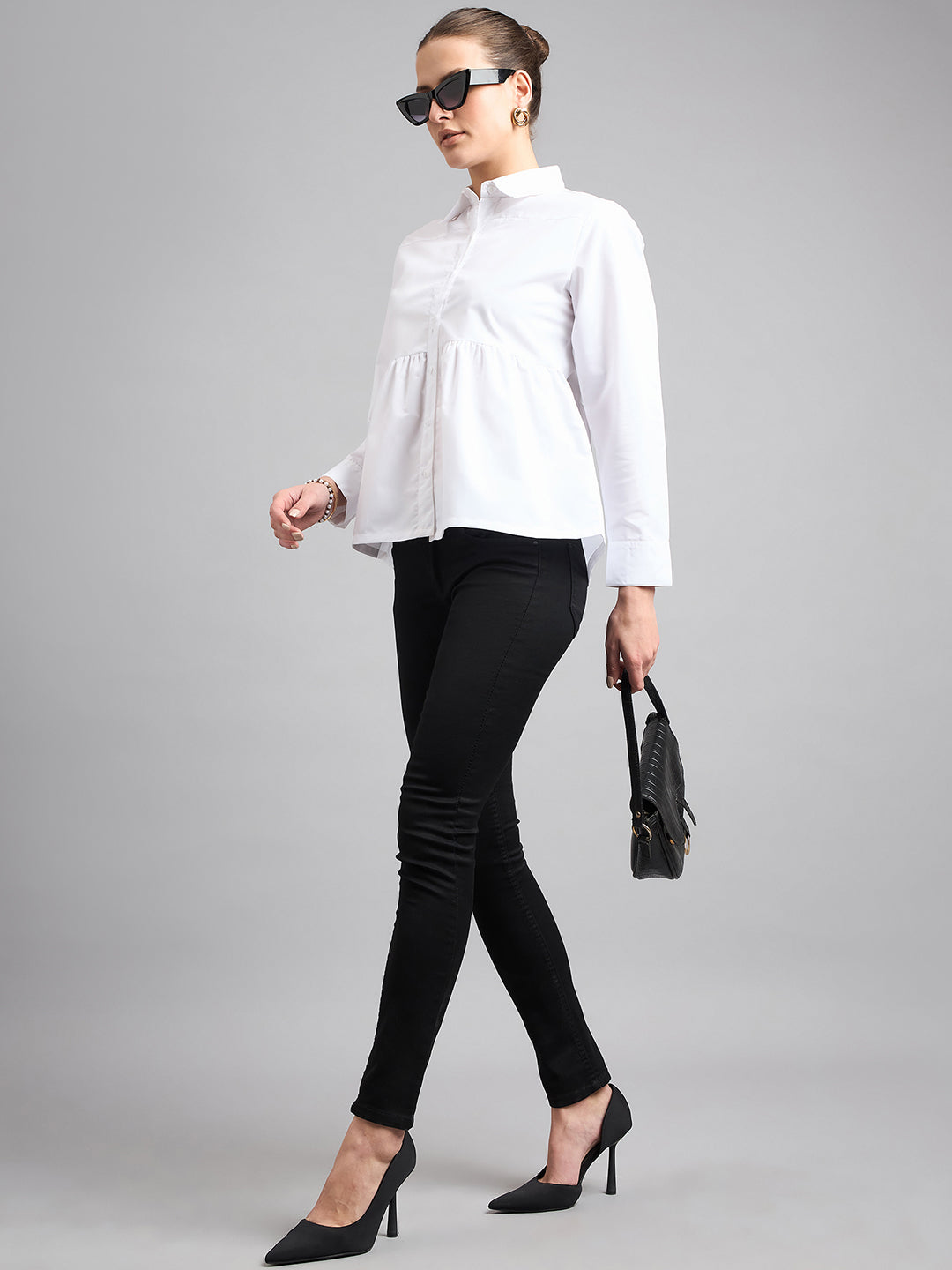 Style Quotient Women Solid White Polycotton Peplum Shirt-Shirts-StyleQuotient