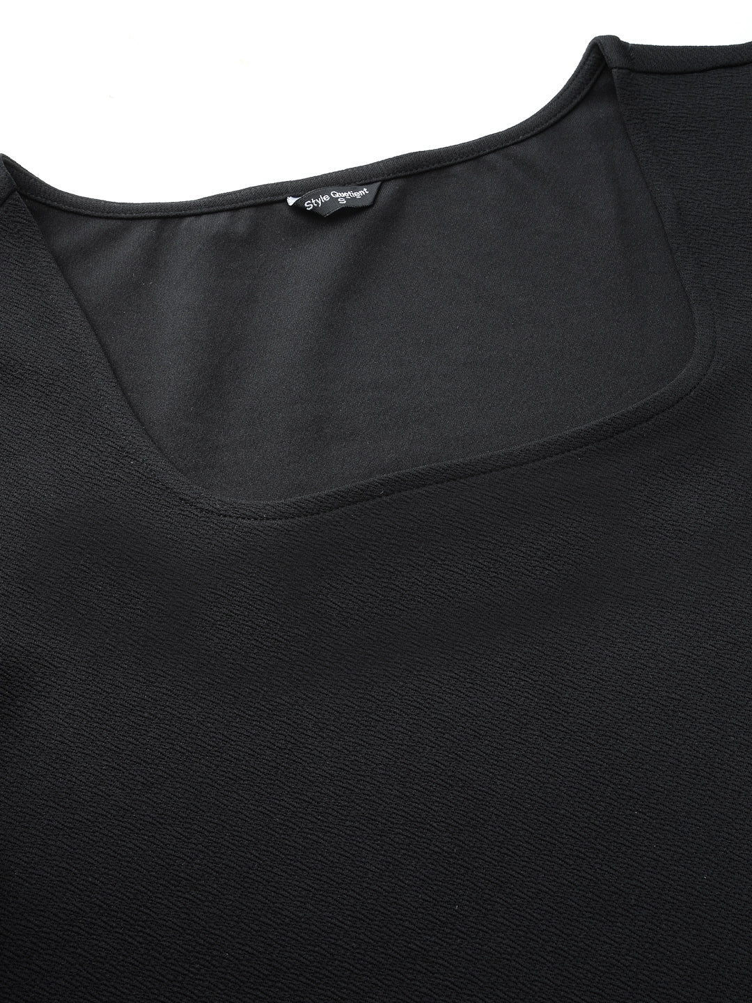 Style Quotient Women Solid Black Polyknit Regular Smart Casual Top-Tops-StyleQuotient