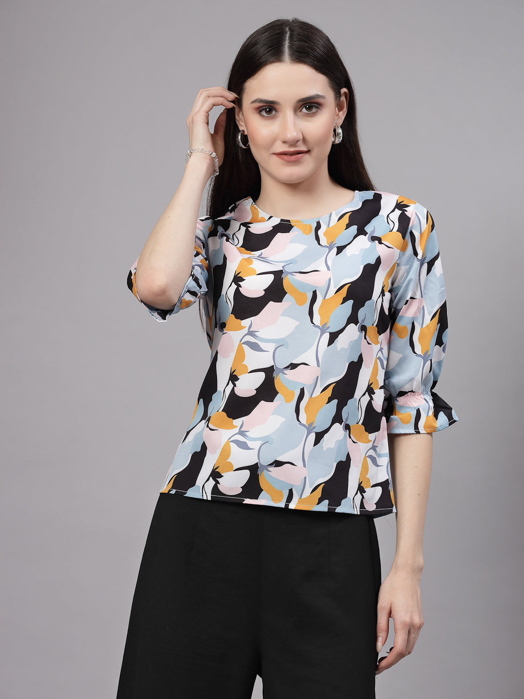 Style Quotient Women Multi Floral Printed Regular Smart Casual Top-Tops-StyleQuotient