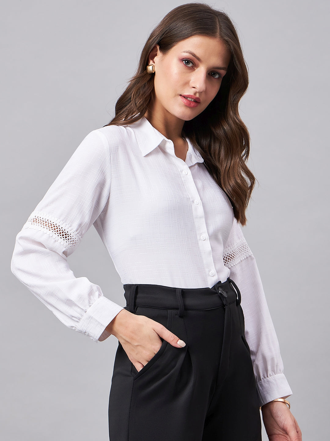 Style Quotient Women Smart White Shirt Spread Collar Full Sleeve Shirt-Shirts-StyleQuotient