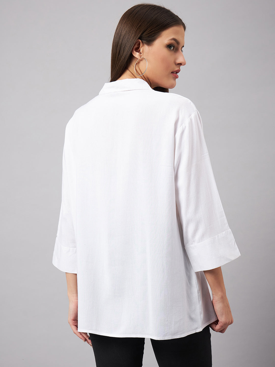 Style Quotient Women Smart White Oversized Spread Collar Shirt-Shirts-StyleQuotient