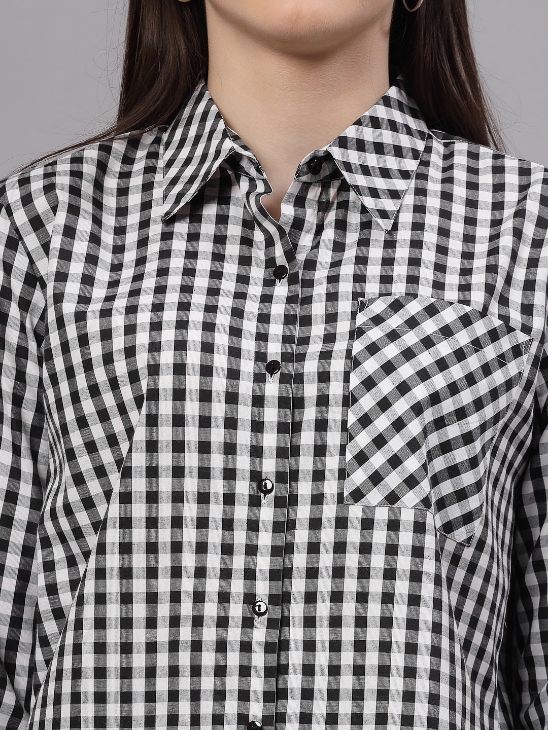 Style Quotient Women Black and White Checks Casual Fit Shirt-Shirts-StyleQuotient