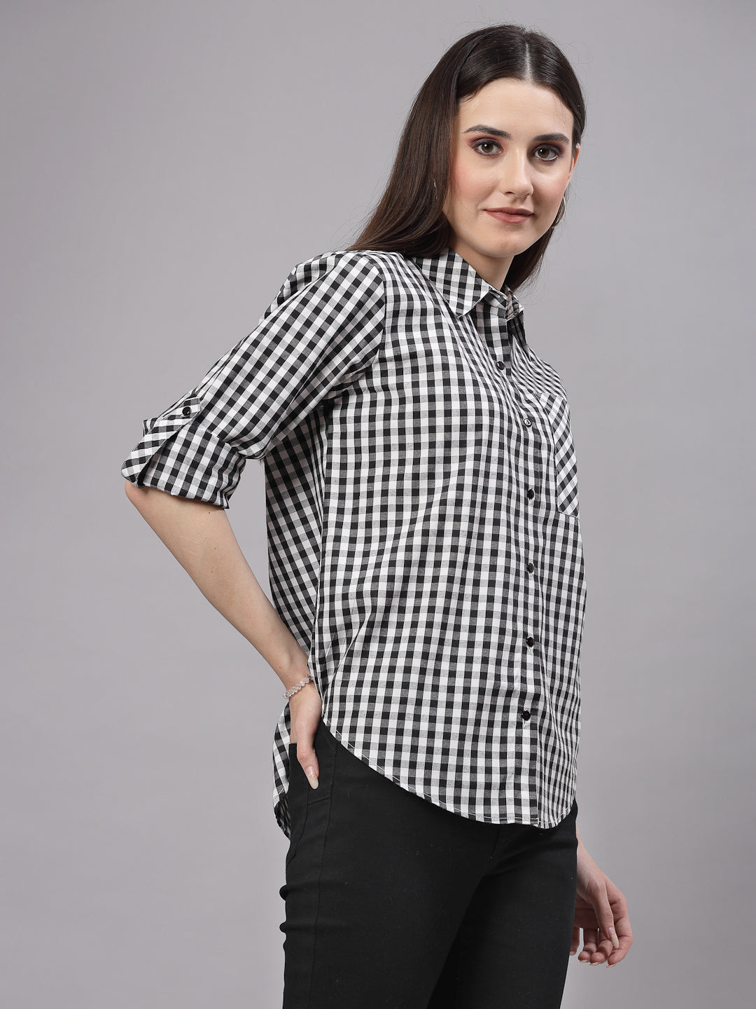Style Quotient Women Black and White Checks Casual Fit Shirt-Shirts-StyleQuotient