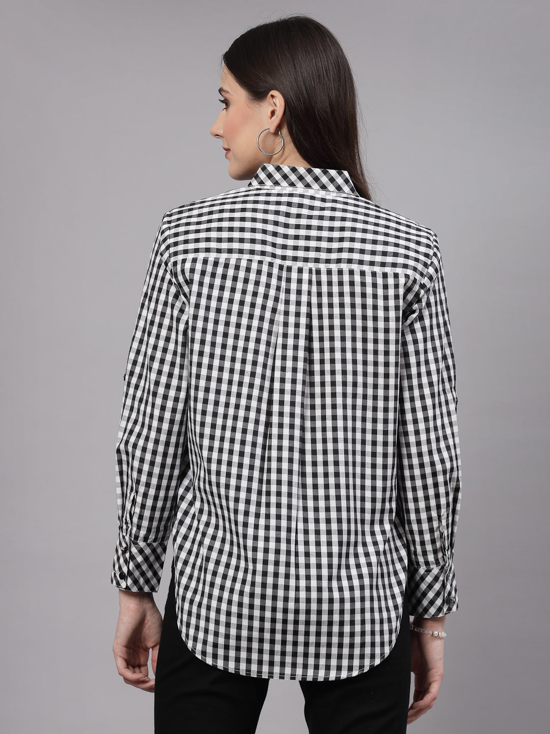 Style Quotient Women Black and White Checks Casual Fit Shirt-Shirts-StyleQuotient