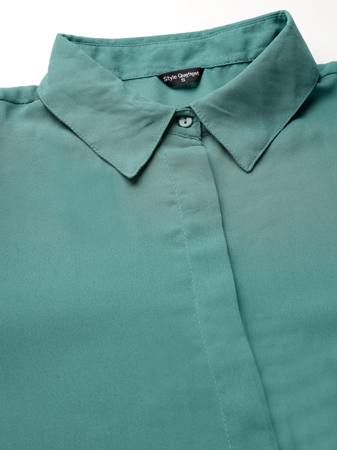 Style Quotient Women Solid Aqua Green Polycrepe Formal Shirt-Shirts-StyleQuotient
