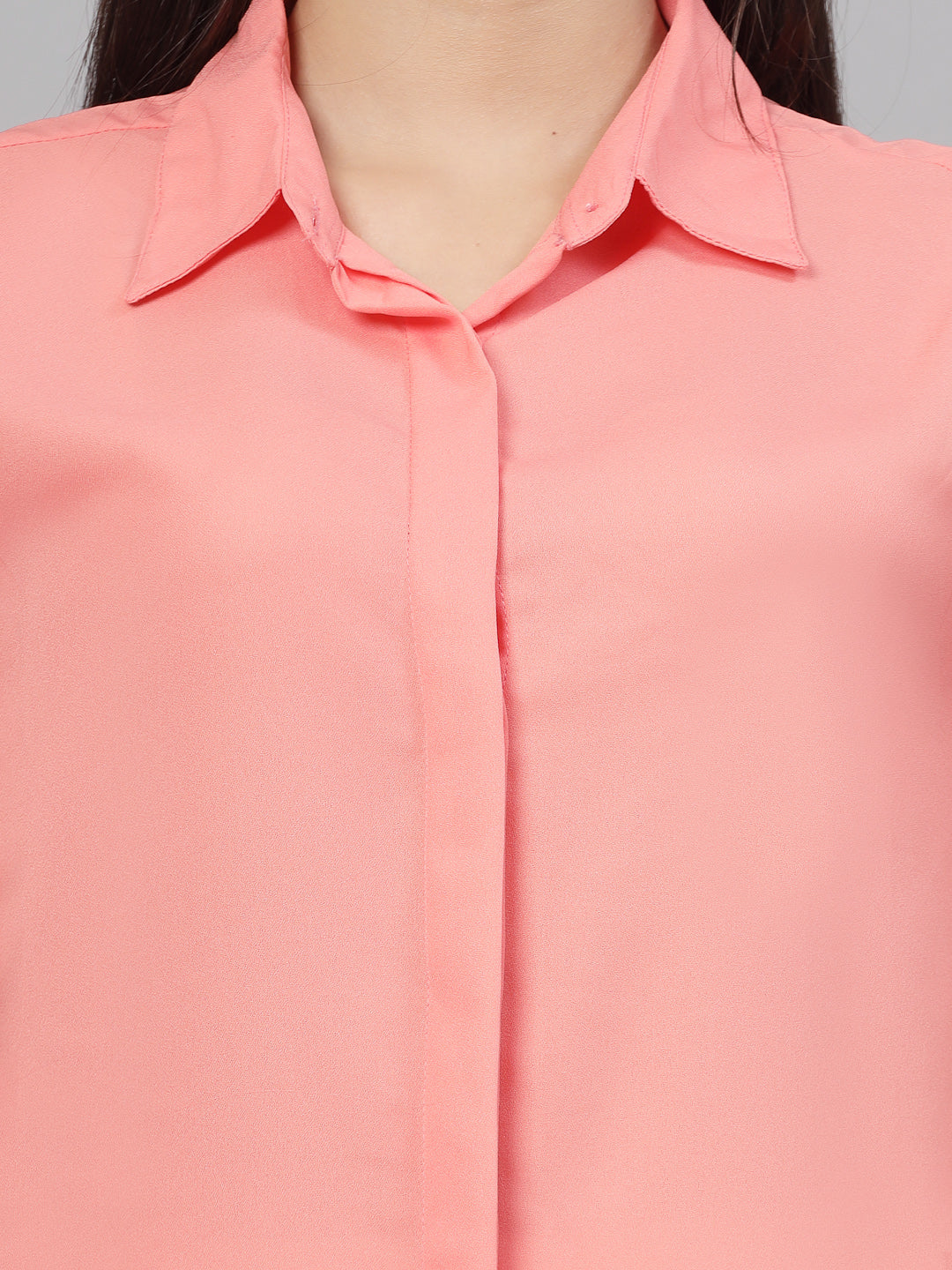 Style Quotient Women Solid Peach Polycrepe Formal Shirt-Shirts-StyleQuotient