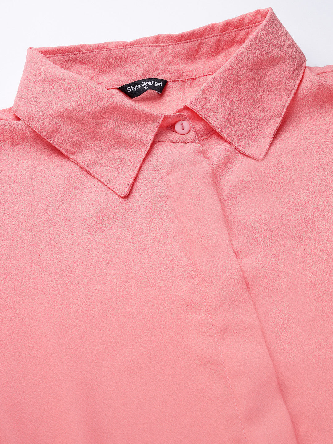 Style Quotient Women Solid Peach Polycrepe Formal Shirt-Shirts-StyleQuotient