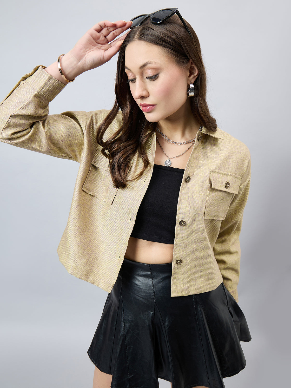 Style Quotient Women Solid Lime Green and Mauve Polycotton casual Shacket-Shirts-StyleQuotient