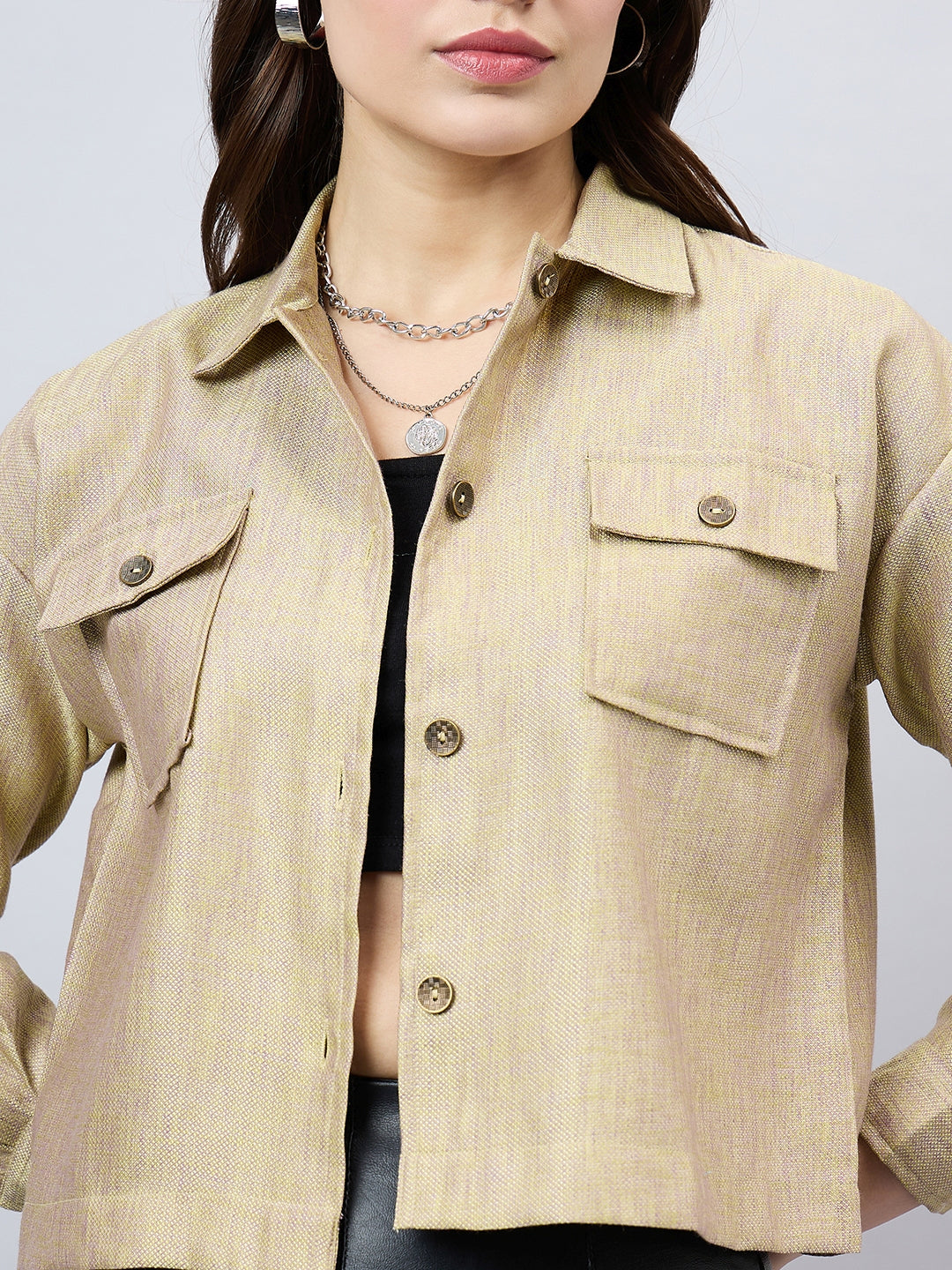 Style Quotient Women Solid Lime Green and Mauve Polycotton casual Shacket-Shirts-StyleQuotient