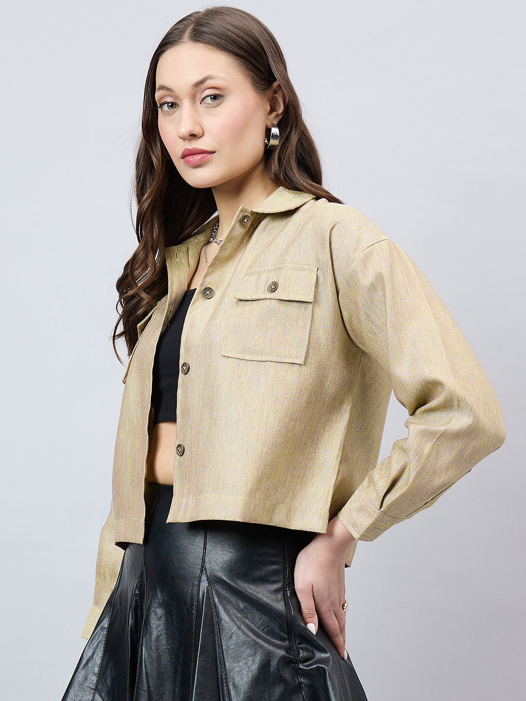 Style Quotient Women Solid Lime Green and Mauve Polycotton casual Shacket-Shirts-StyleQuotient