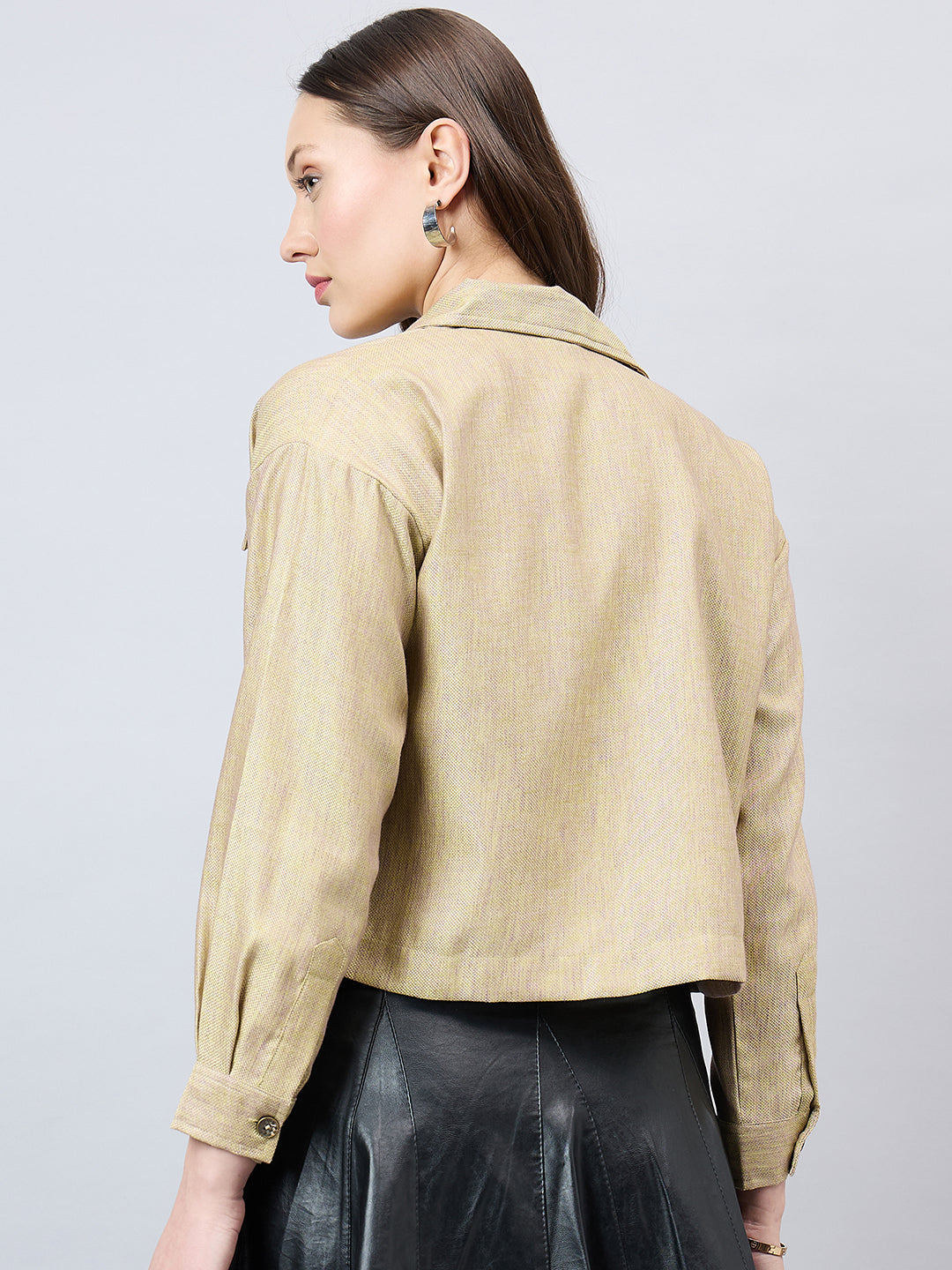 Style Quotient Women Solid Lime Green and Mauve Polycotton casual Shacket-Shirts-StyleQuotient