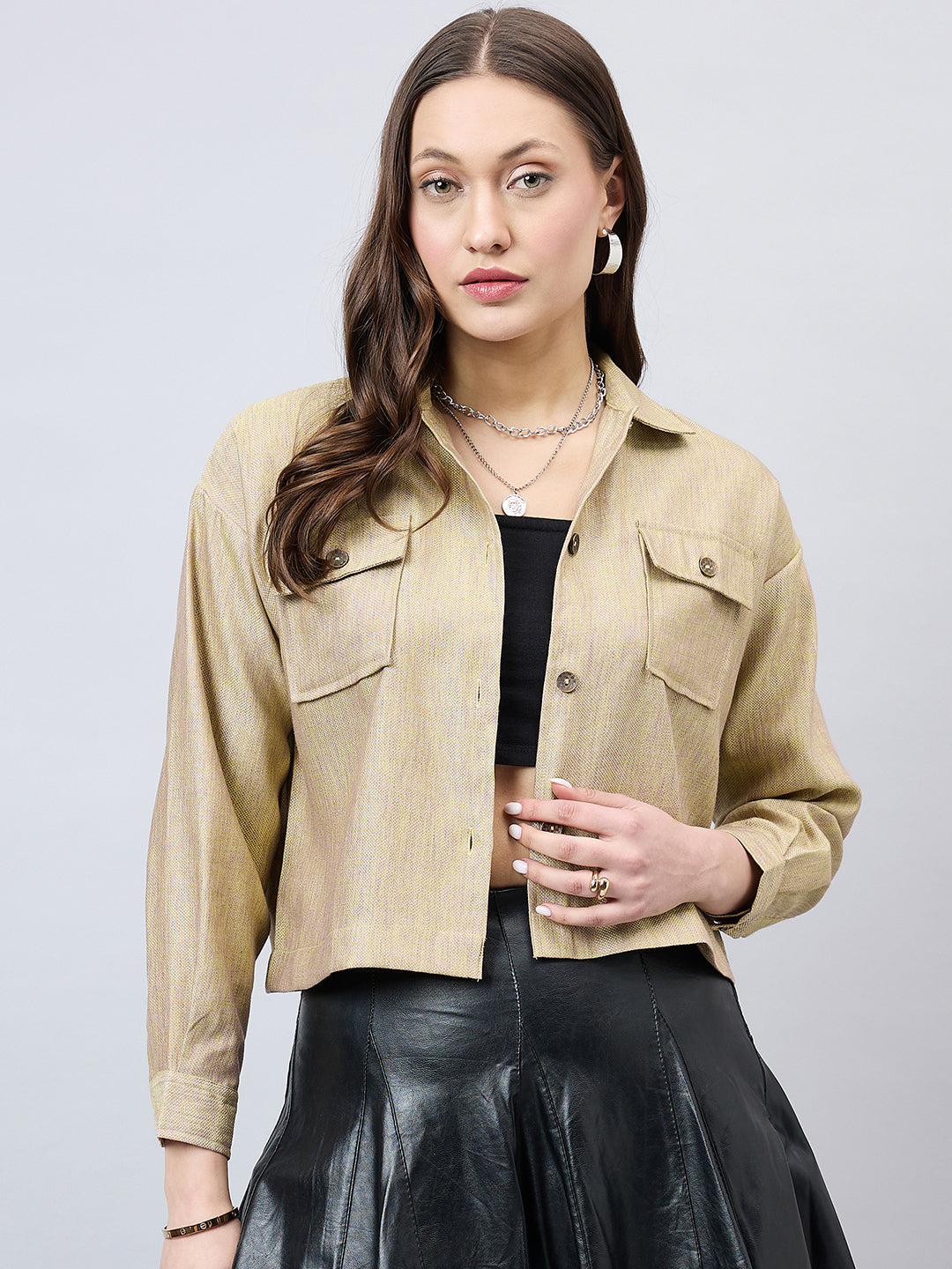 Style Quotient Women Solid Lime Green and Mauve Polycotton casual Shacket-Shirts-StyleQuotient