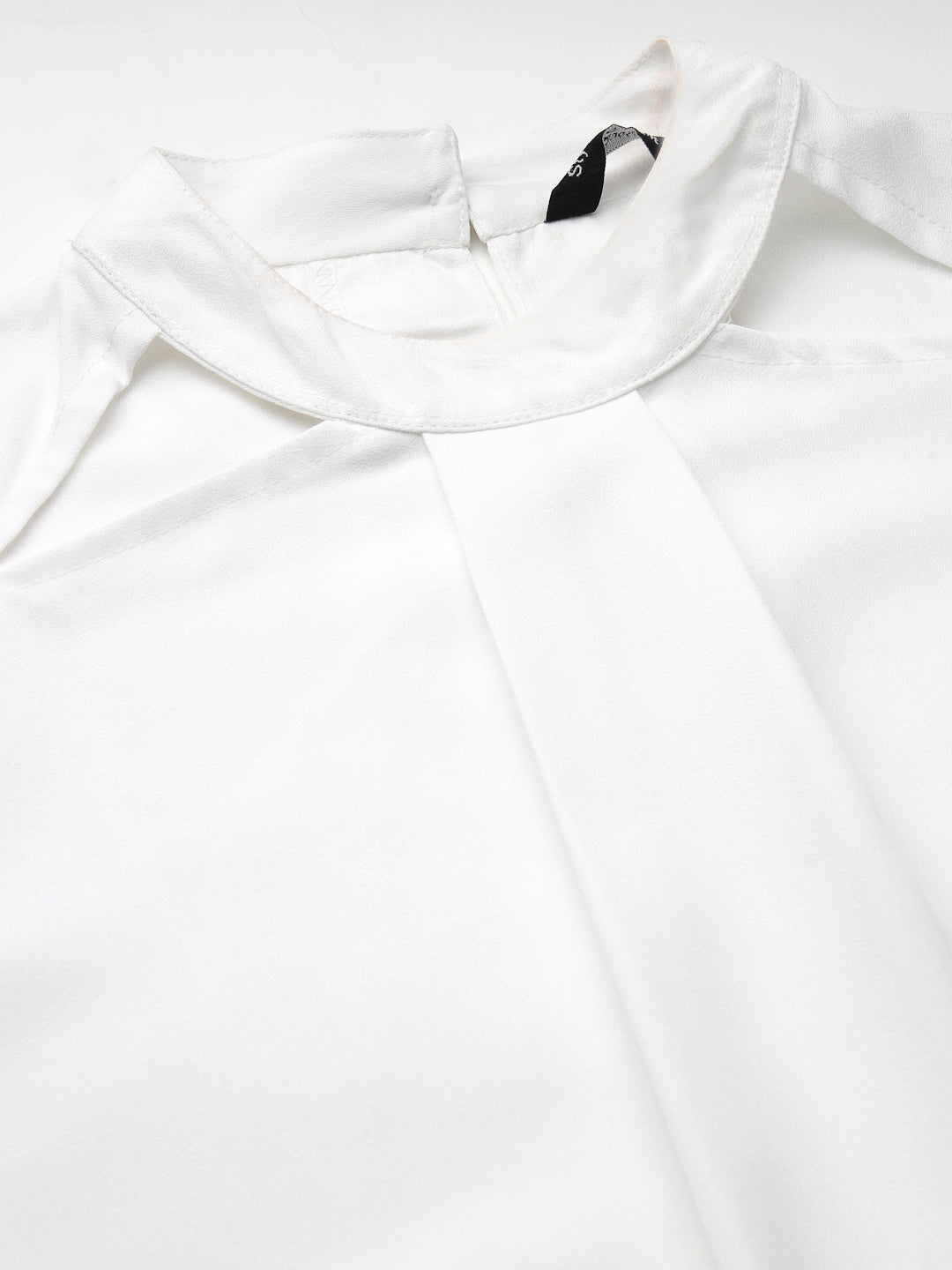 Style Quotient Women Solid White Polyester Cutout Smart Casual Top-Tops-StyleQuotient