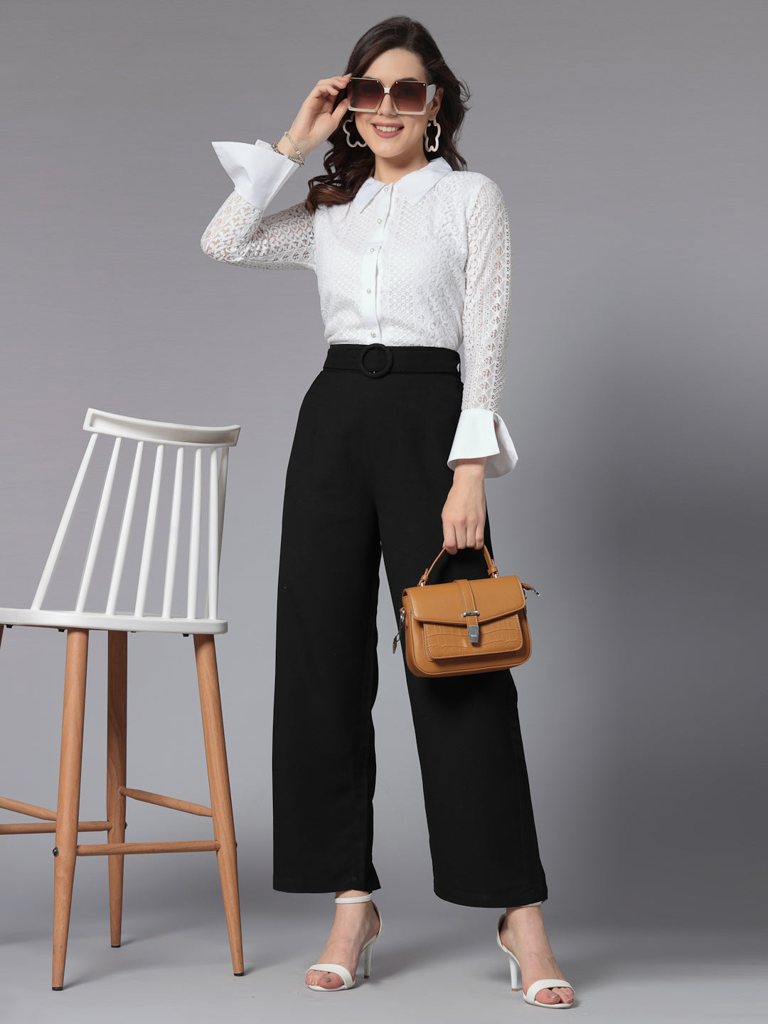 Style Quotient Women White Lace Smart Fit Long Sleeve Shirt-Shirts-StyleQuotient