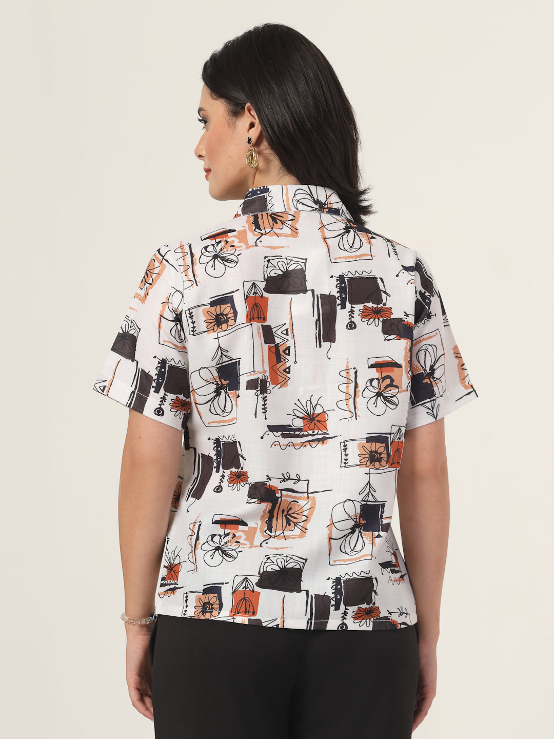 Style Quotient Women Off White and Multi Abstract Print Polyviscose Half Sleeve Formal Shirt-Shirts-StyleQuotient