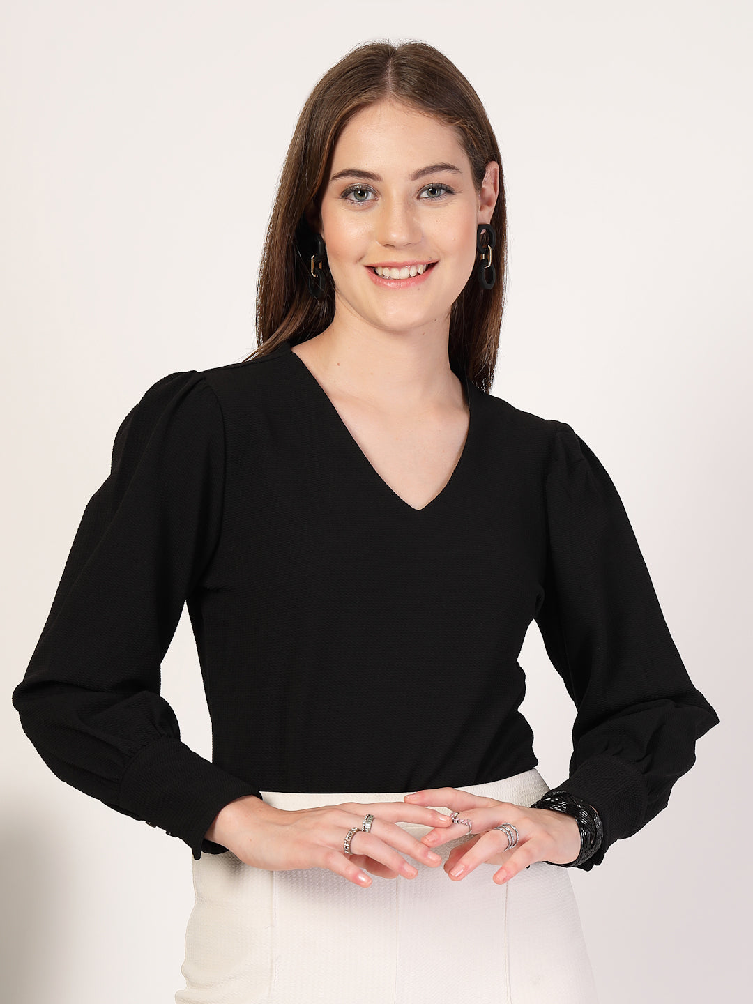 Style Quotient Women Black Knit Top-Tops-StyleQuotient
