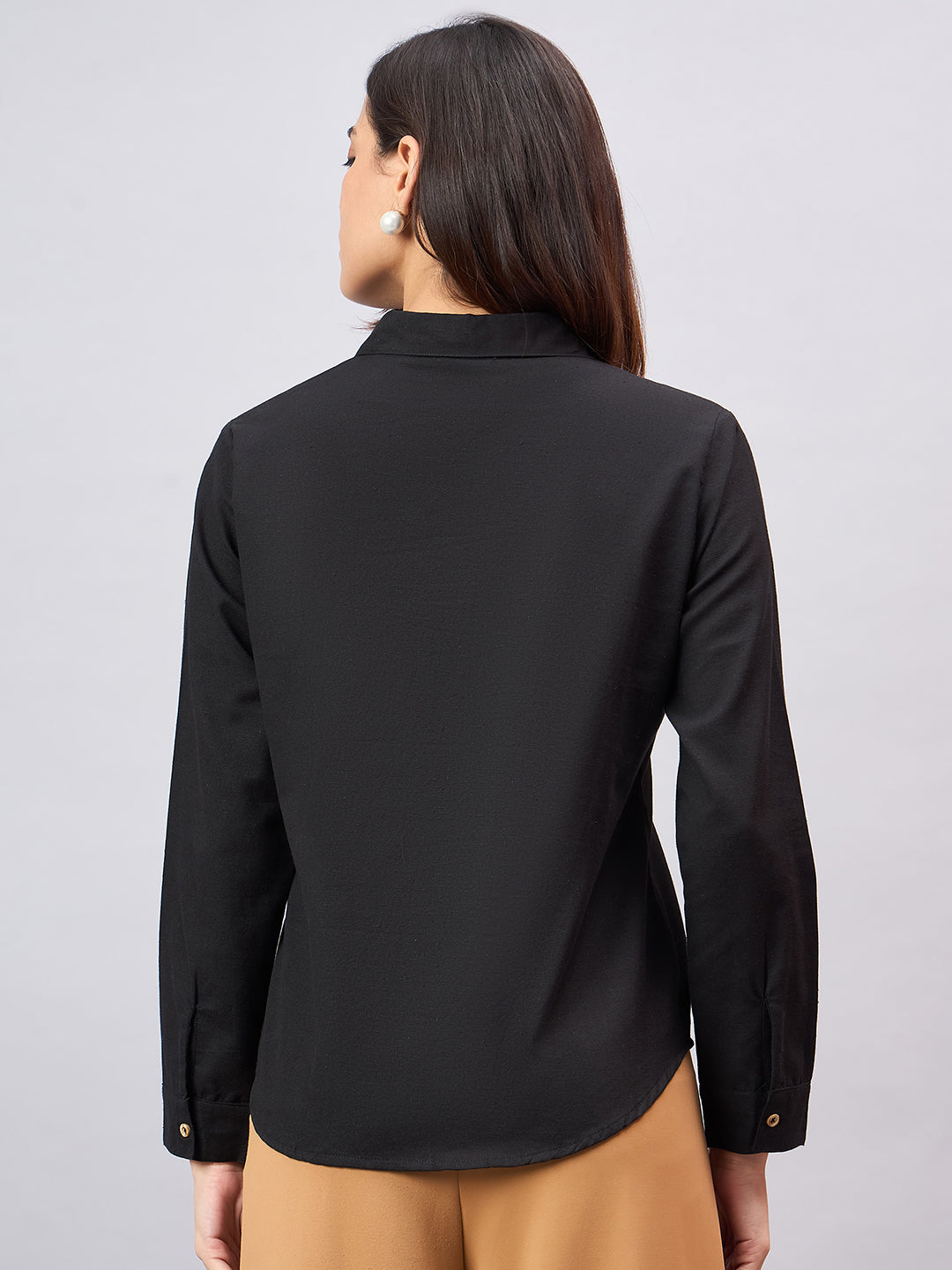 Style Quotient Women Solid Black Flex Regular Shirt-Shirts-StyleQuotient