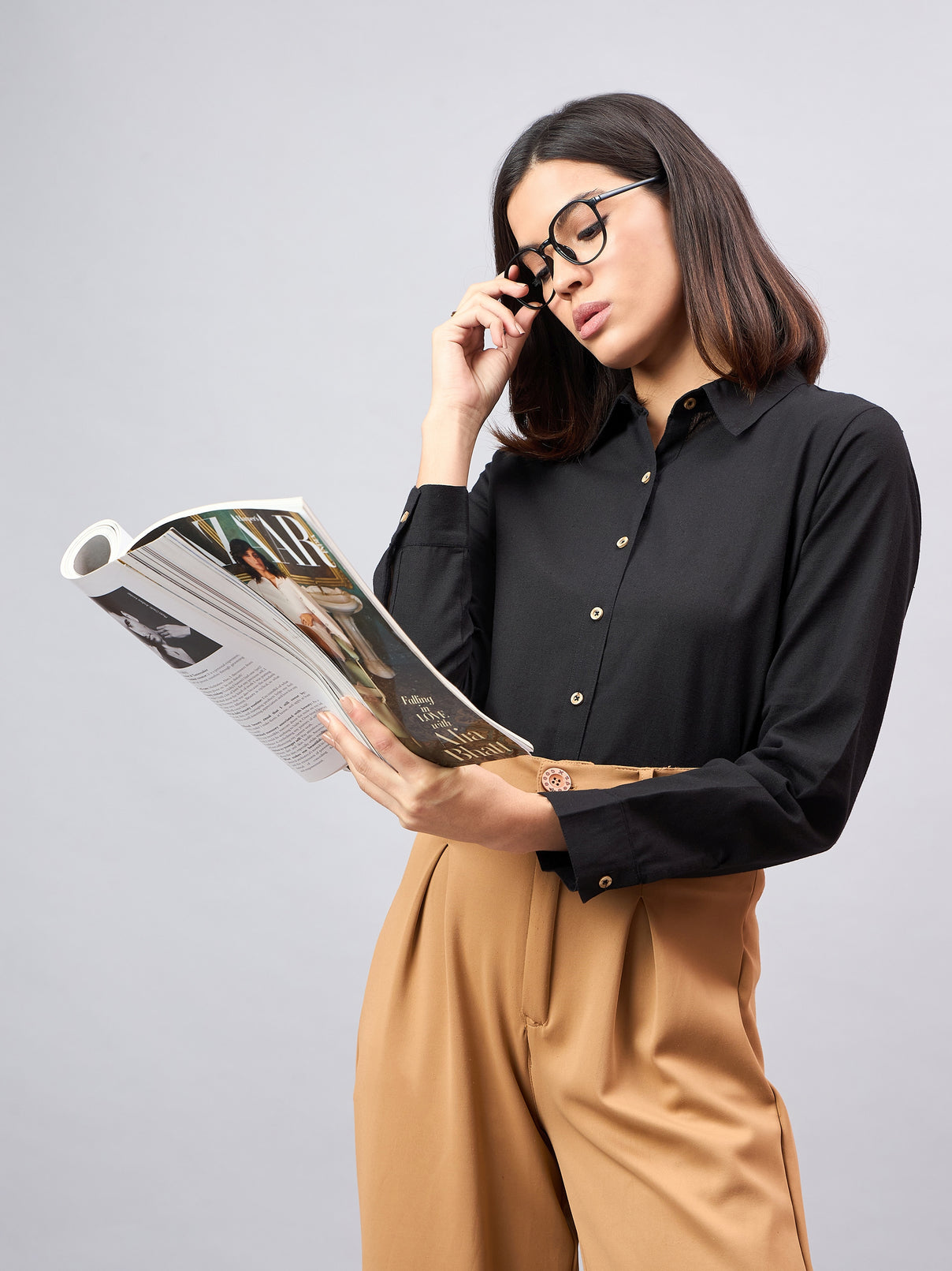 Style Quotient Women Solid Black Flex Regular Shirt-Shirts-StyleQuotient