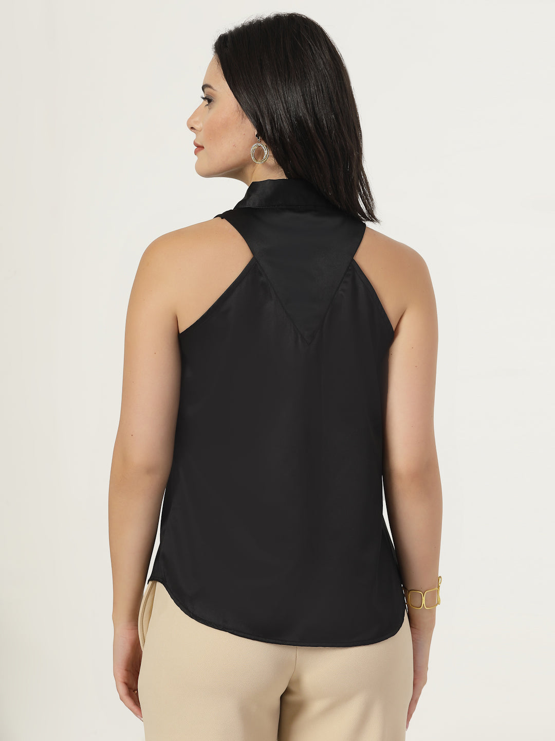 Style Quotient Women Black Satin Incut Shirt-Shirts-StyleQuotient
