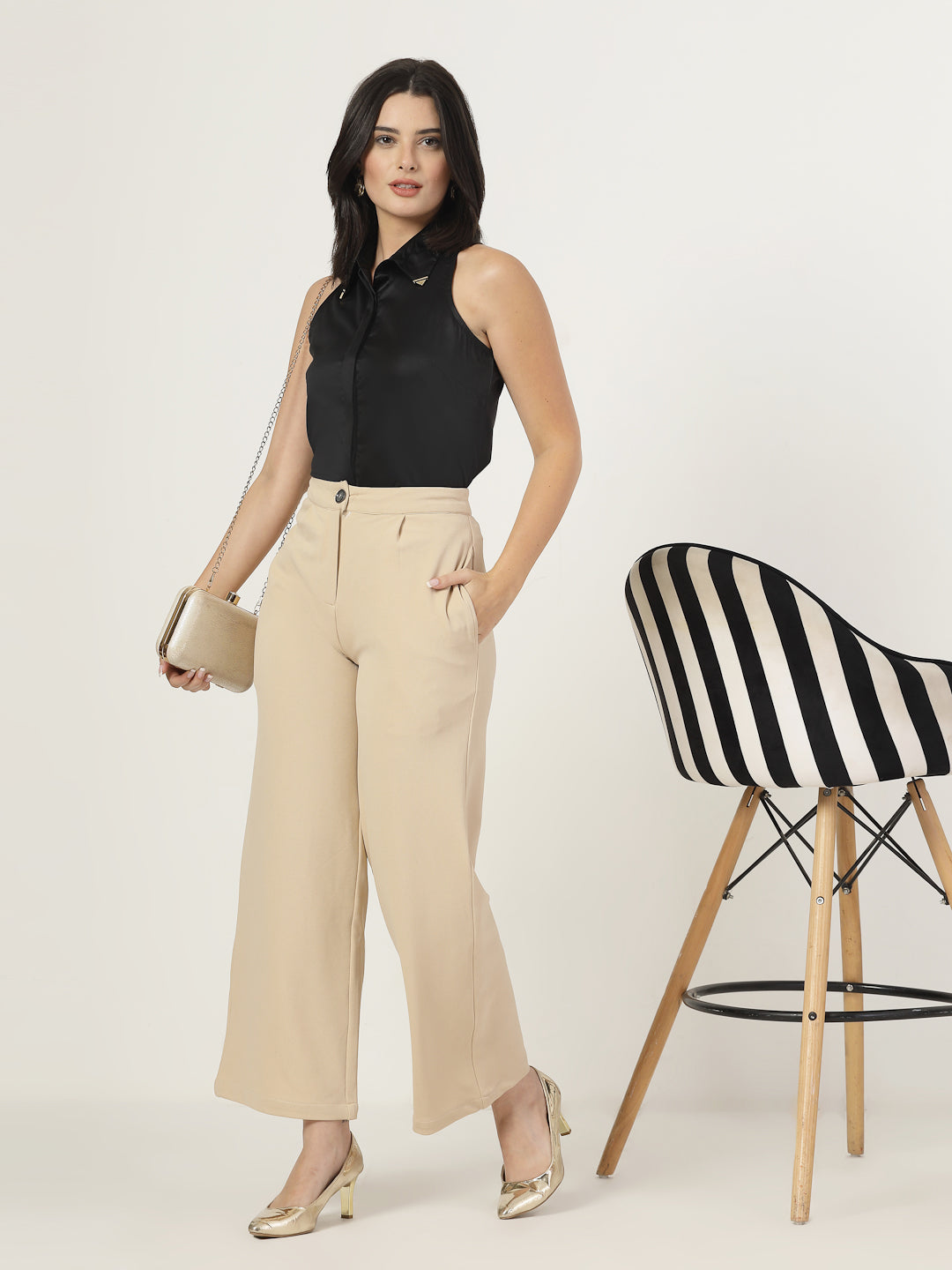 Style Quotient Women Black Satin Incut Shirt-Shirts-StyleQuotient
