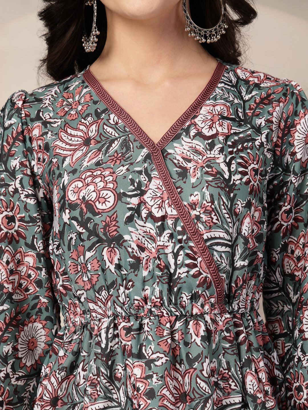 Style Quotient Women Floral Printed Green and Multi Polyviscose Peplum Tunic Top-Tops-StyleQuotient
