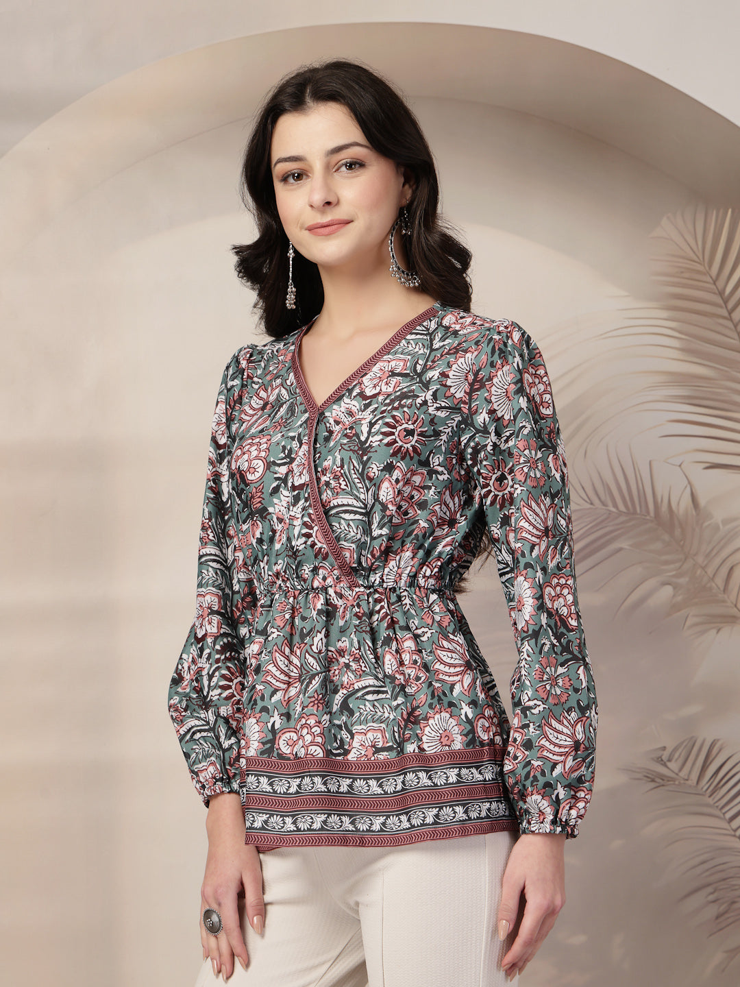 Style Quotient Women Floral Printed Green and Multi Polyviscose Peplum Tunic Top-Tops-StyleQuotient