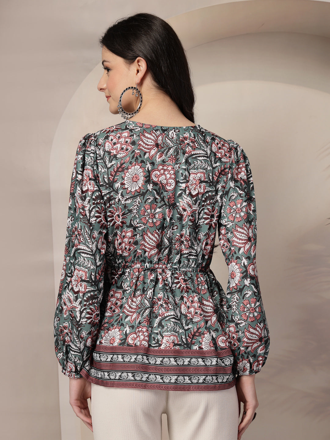 Style Quotient Women Floral Printed Green and Multi Polyviscose Peplum Tunic Top-Tops-StyleQuotient