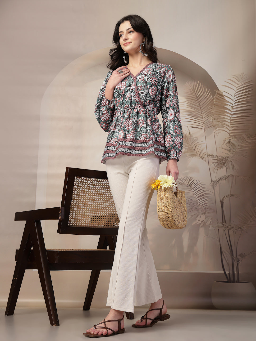 Style Quotient Women Floral Printed Green and Multi Polyviscose Peplum Tunic Top-Tops-StyleQuotient