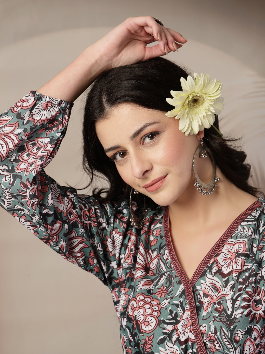Style Quotient Women Floral Printed Green and Multi Polyviscose Peplum Tunic Top-Tops-StyleQuotient
