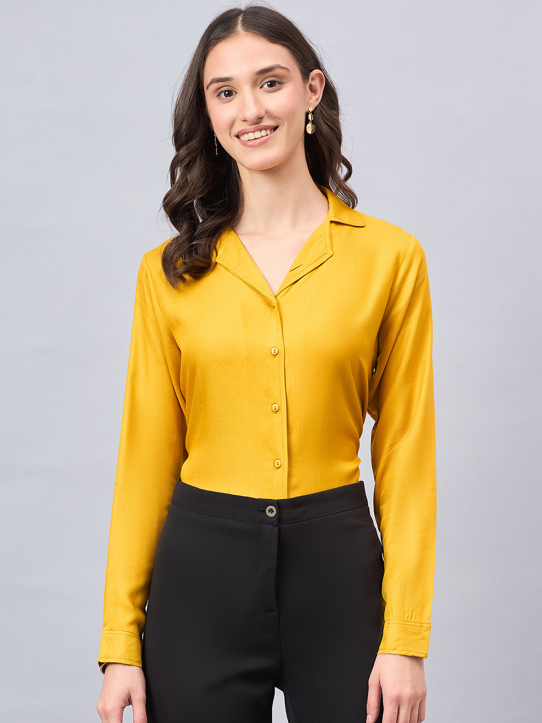 Style Quotient Women Musturd Solid Formal Shirt-Shirts-StyleQuotient