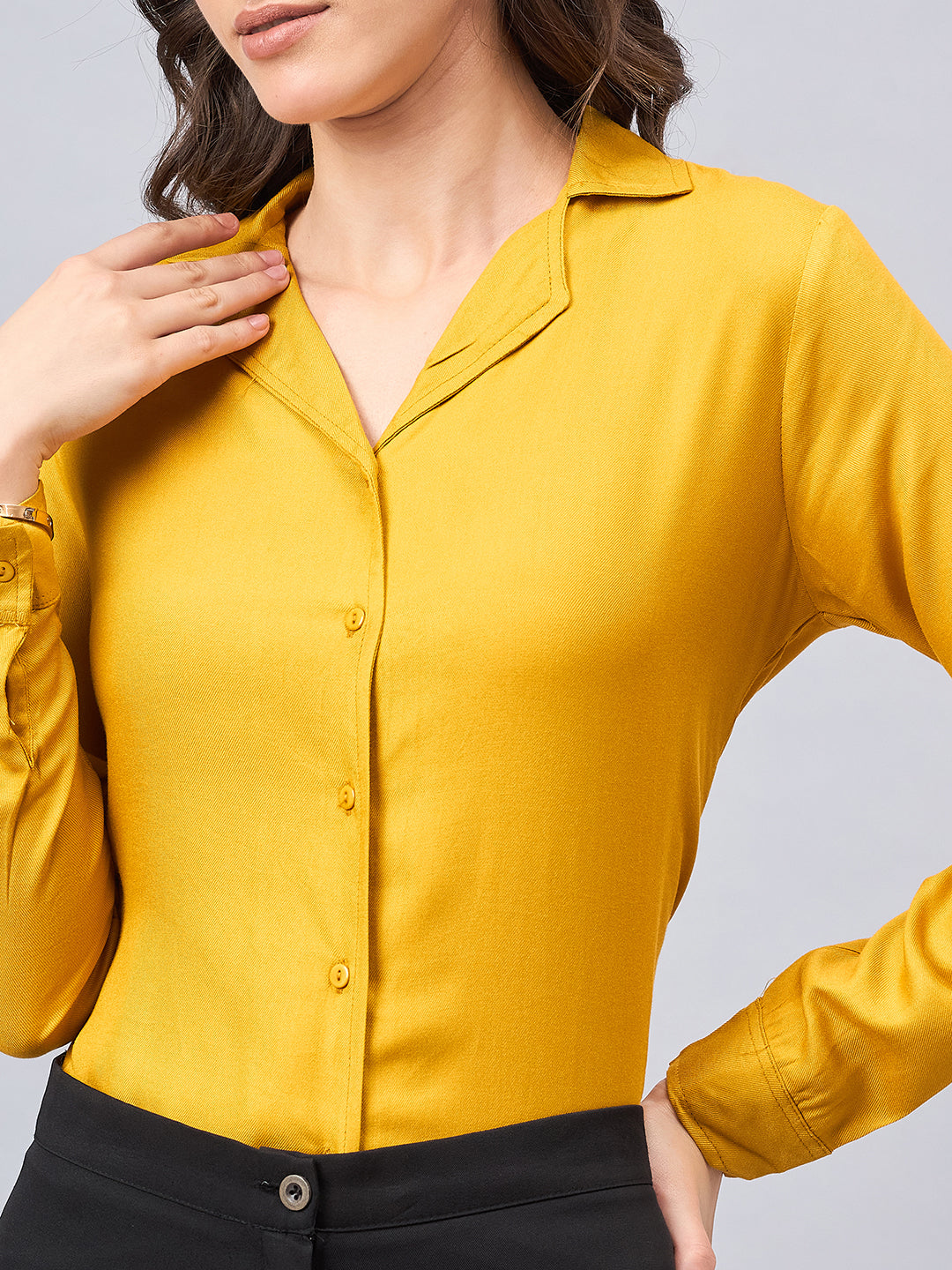 Style Quotient Women Musturd Solid Formal Shirt-Shirts-StyleQuotient