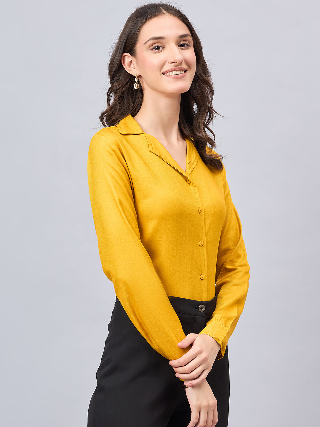 Style Quotient Women Musturd Solid Formal Shirt-Shirts-StyleQuotient