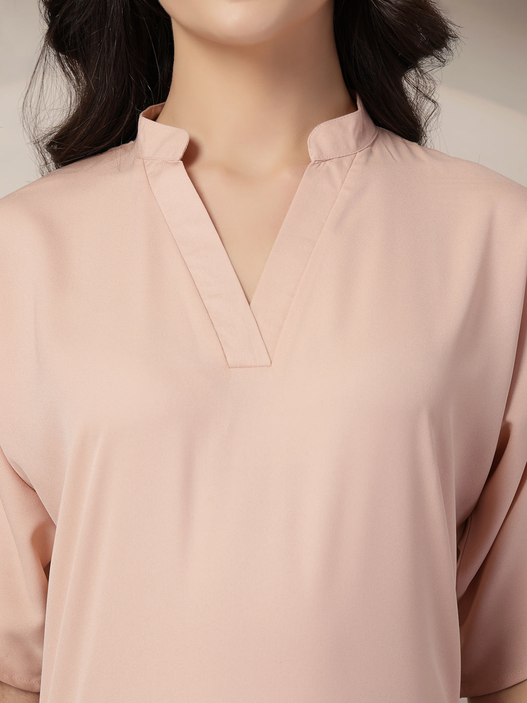 Style Quotient Women Solid Nude Polymoss Formal Top-Tops-StyleQuotient