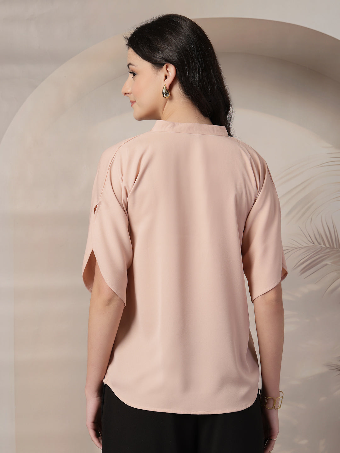 Style Quotient Women Solid Nude Polymoss Formal Top-Tops-StyleQuotient
