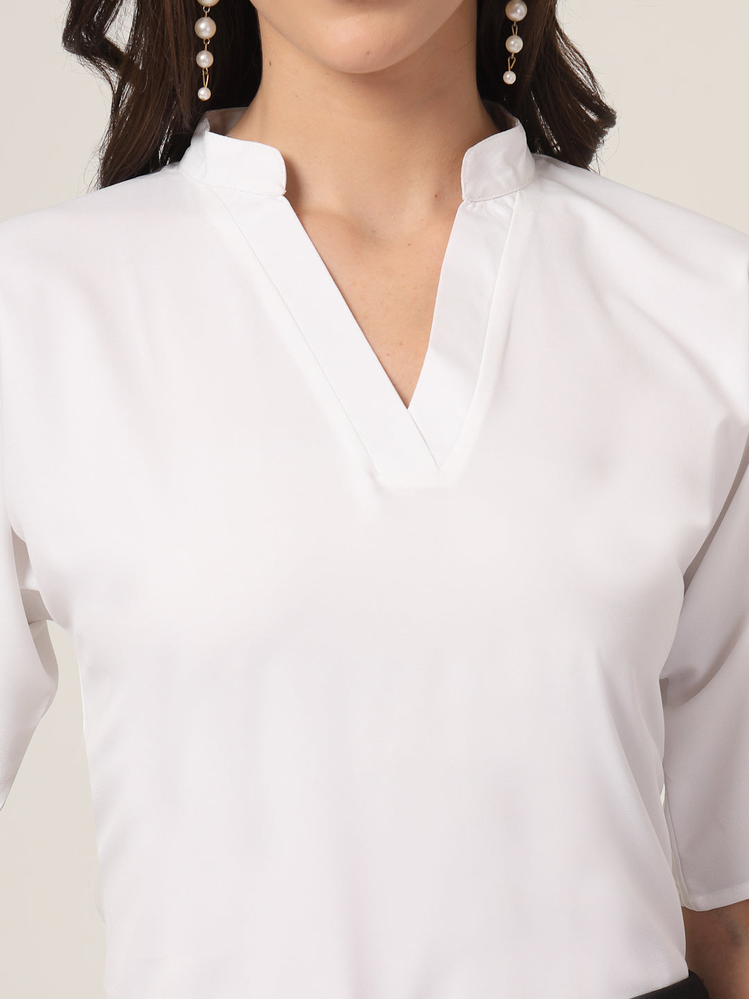 Style Quotient Women Solid White Polymoss Formal Top-Tops-StyleQuotient