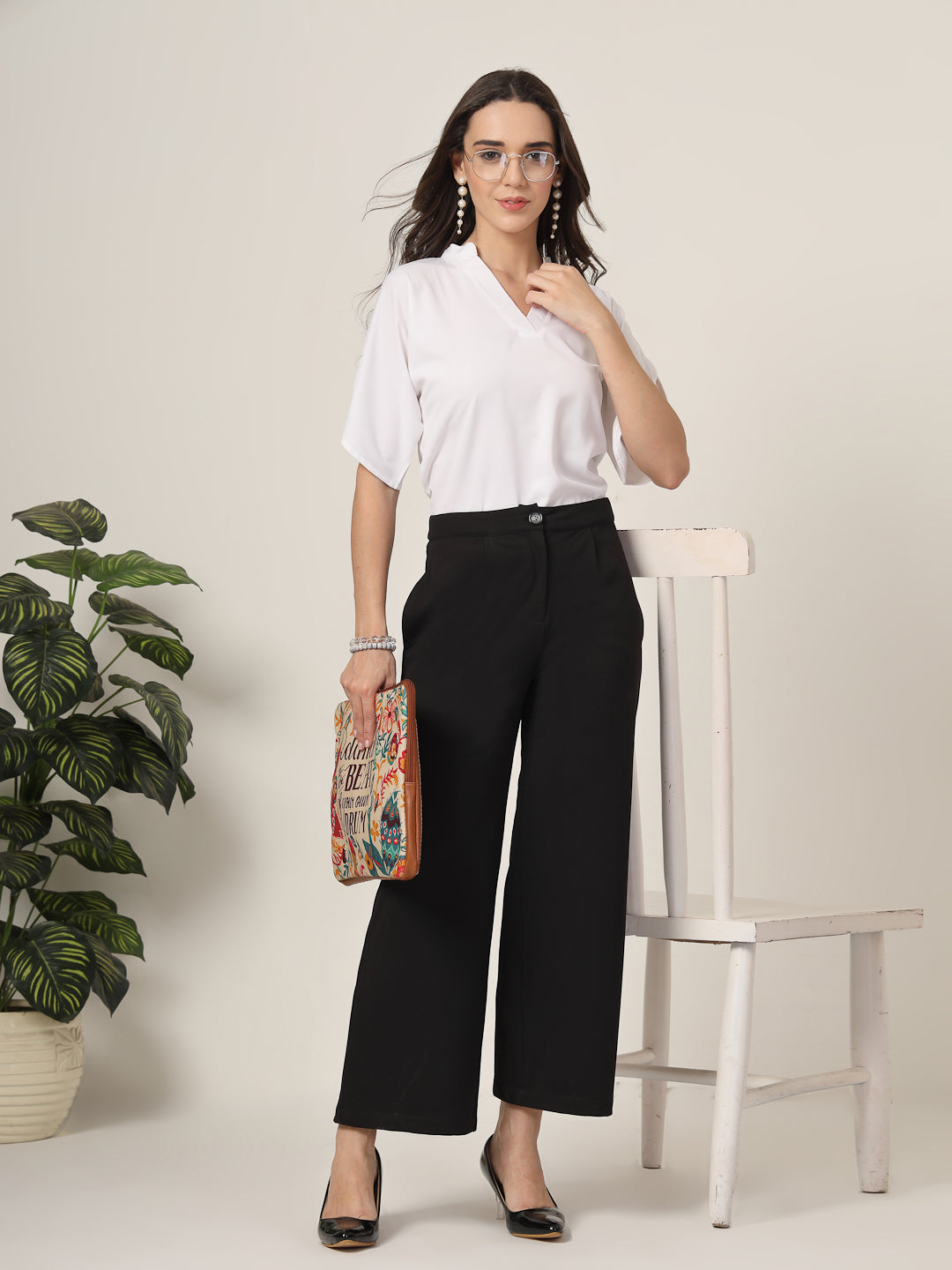 Style Quotient Women Solid White Polymoss Formal Top-Tops-StyleQuotient