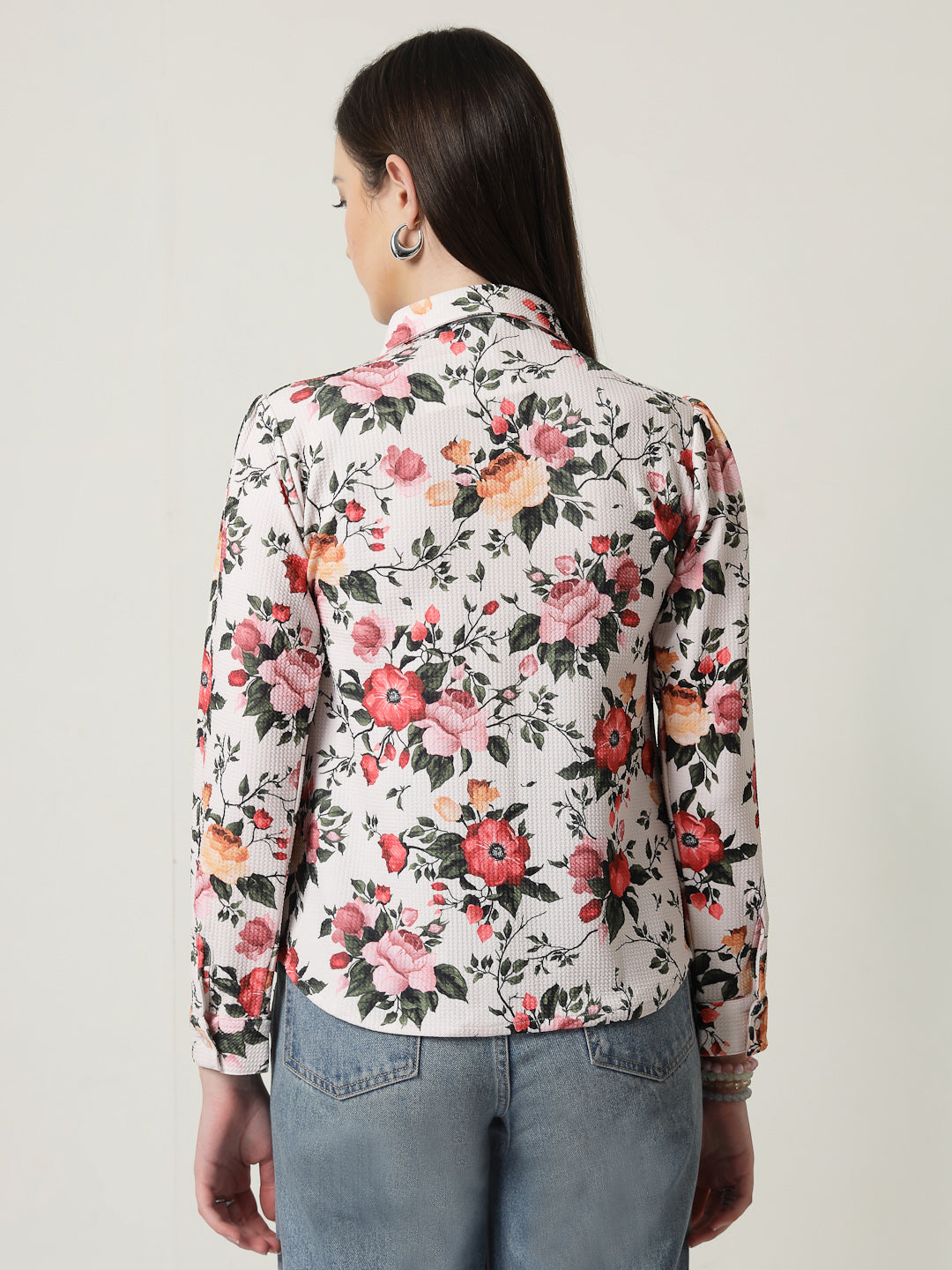 Style Quotient Women Beige Floral printed knit shirt-Shirts-StyleQuotient