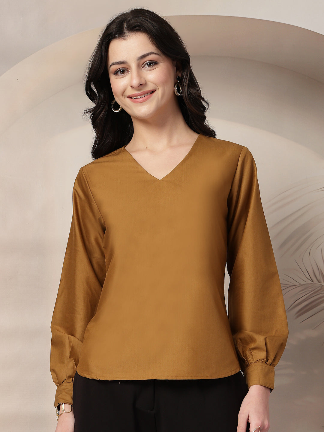 Style Quotient Women Camel Formal top-Tops-StyleQuotient