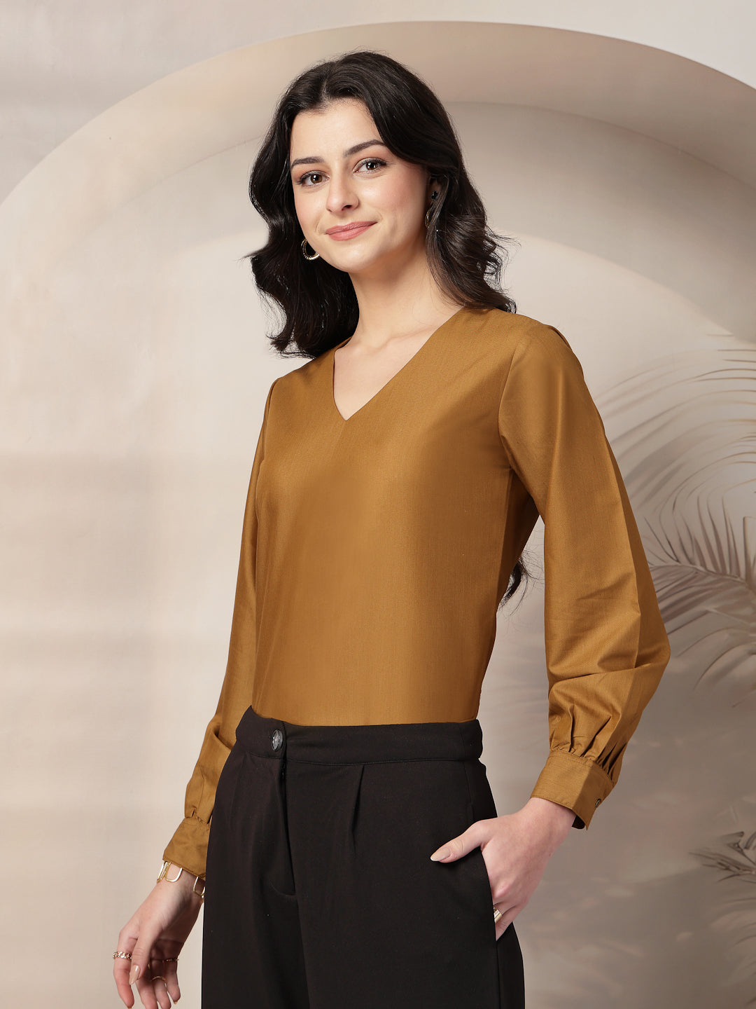 Style Quotient Women Camel Formal top-Tops-StyleQuotient
