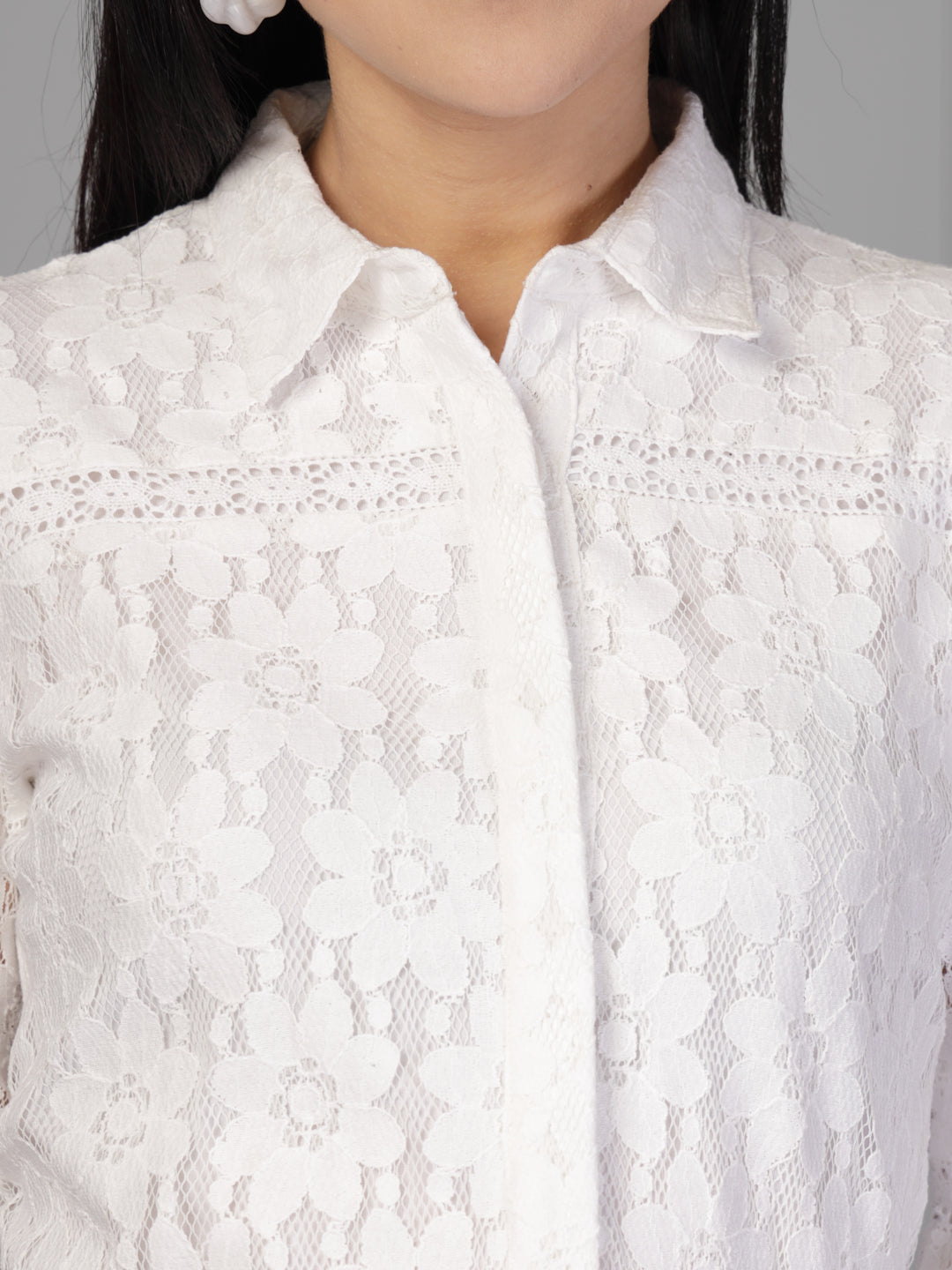 Style Quotient Women White Lace Shirt-Shirts-StyleQuotient