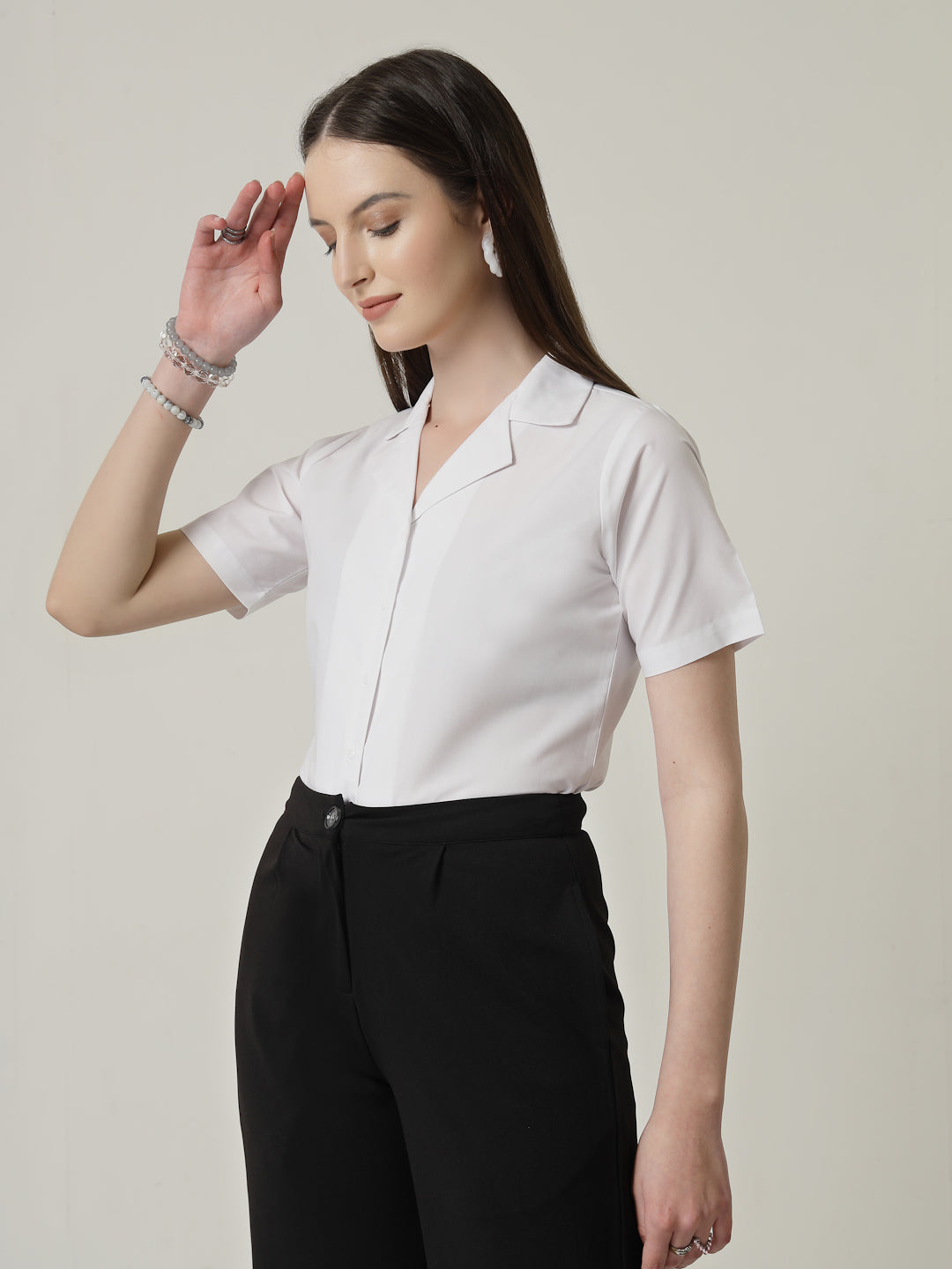 Style Quotient Women Solid White Polycotton Formal Shirt-Shirts-StyleQuotient