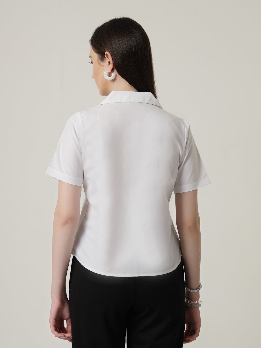 Style Quotient Women Solid White Polycotton Formal Shirt-Shirts-StyleQuotient