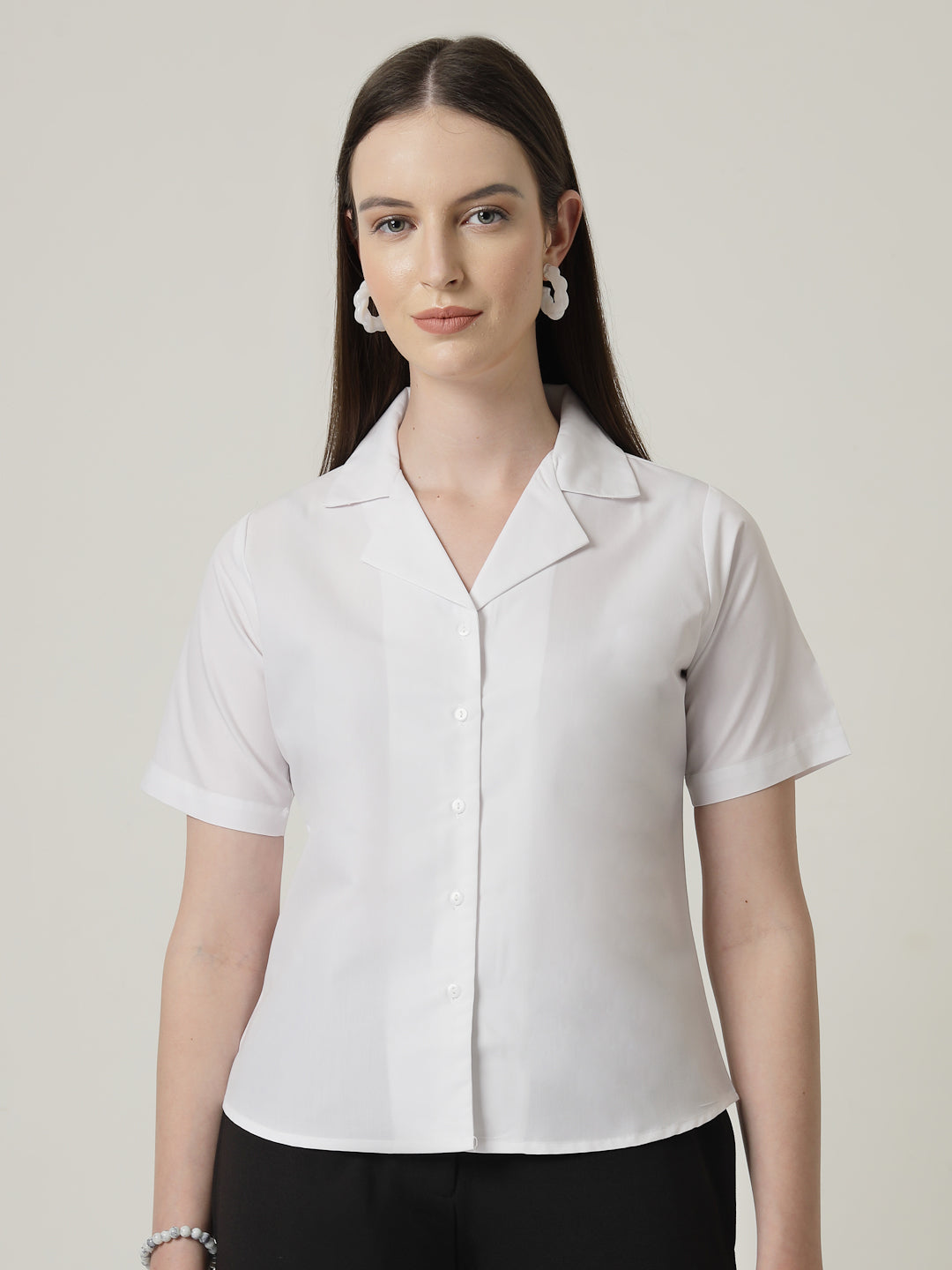 Style Quotient Women Solid White Polycotton Formal Shirt-Shirts-StyleQuotient