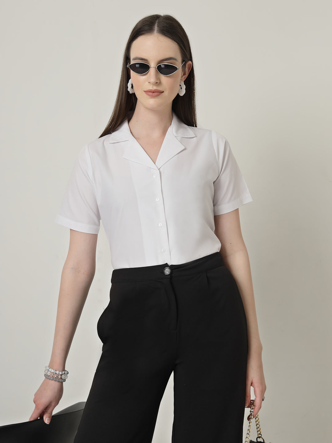 Style Quotient Women Solid White Polycotton Formal Shirt-Shirts-StyleQuotient